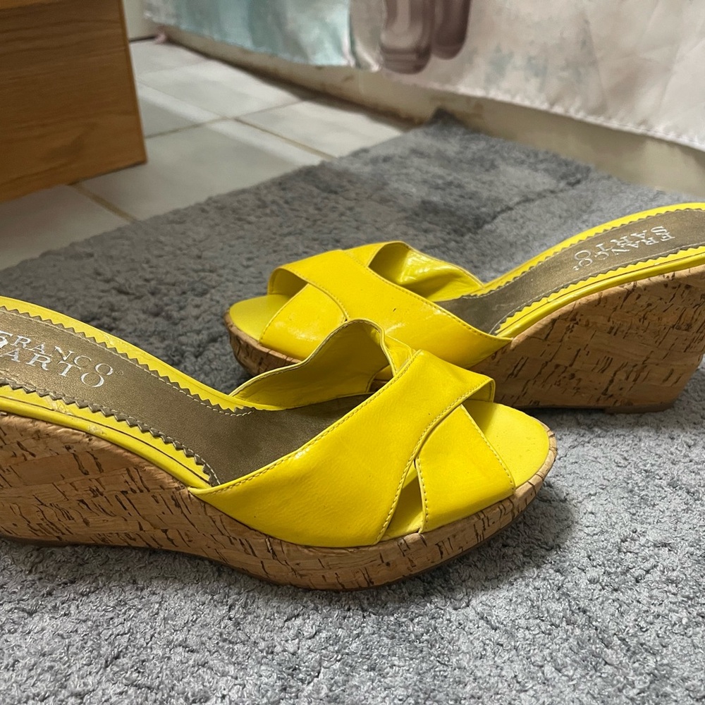 Franco Sarto Yellow Cork Wedge Sandals